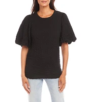 Karen Kane Crew Neck Short Bubble Puff Sleeve Textured Top
