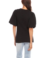 Karen Kane Crew Neck Short Bubble Puff Sleeve Textured Top