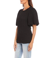 Karen Kane Crew Neck Short Bubble Puff Sleeve Textured Top