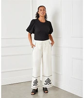 Karen Kane Crew Neck Short Bubble Puff Sleeve Textured Top