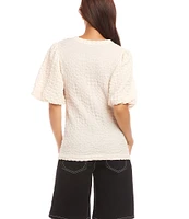 Karen Kane Crew Neck Short Bubble Puff Sleeve Textured Top