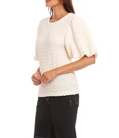 Karen Kane Crew Neck Short Bubble Puff Sleeve Textured Top