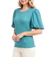 Karen Kane Crew Neck Short Bubble Puff Sleeve Textured Top