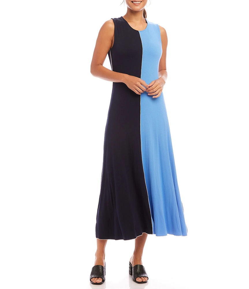 Karen Kane Crew Neck Sleeveless Color Block Midi Dress