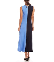 Karen Kane Crew Neck Sleeveless Color Block Midi Dress