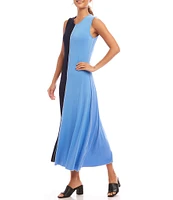 Karen Kane Crew Neck Sleeveless Color Block Midi Dress