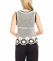 Karen Kane Crew Neck Sleeveless Floral Crochet Sweater