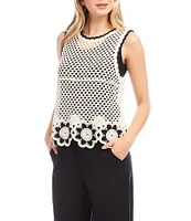 Karen Kane Crew Neck Sleeveless Floral Crochet Sweater