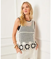 Karen Kane Crew Neck Sleeveless Floral Crochet Sweater