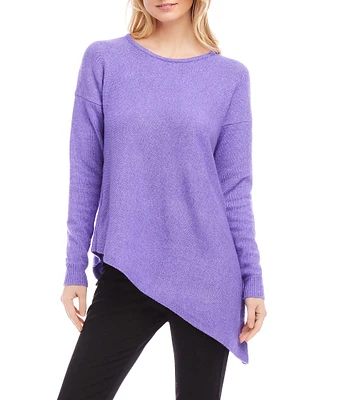 Karen Kane Crew Neckline Long Sleeve Asymmetrical Hemline Top