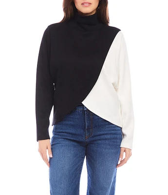 Karen Kane Crossover Color Block Turtle Neckline Long Dolman Sleeve Top