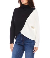 Karen Kane Crossover Color Block Turtle Neckline Long Dolman Sleeve Top