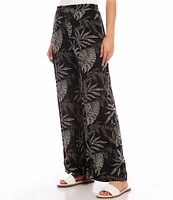 Karen Kane Dotted Leaf Print Wide-Leg Pull-On Pants