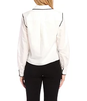 Karen Kane Edge Stitch Collared Long Sleeve Tie Top