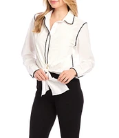 Karen Kane Edge Stitch Collared Long Sleeve Tie Top