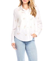 Karen Kane Embellished Collared Long Sleeve Button Up Top