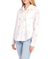 Karen Kane Embellished Collared Long Sleeve Button Up Top