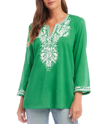 Karen Kane Embroidered 3/4 Sleeve Tunic