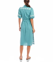 Karen Kane Embroidered Button Front Midi Shirt Dress