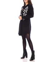 Karen Kane Embroidered Collared Split Neckline Long Sleeve Shirtdress