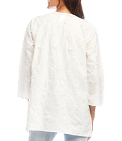 Karen Kane Embroidered Cotton Split V-Neck 3/4 Sleeve Tunic