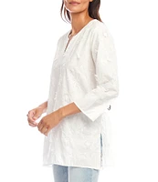 Karen Kane Embroidered Cotton Split V-Neck 3/4 Sleeve Tunic