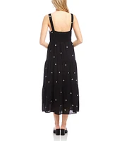 Karen Kane Embroidered Linen Blend V-Neck Sleeveless Midi Tiered Dress