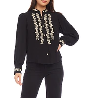 Karen Kane Embroidered Mandarin Collar Long Sleeve Blouse