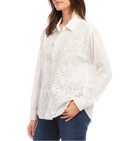 Karen Kane Embroidered Paisley Button Front Long Sleeve Shirt