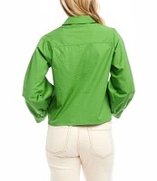 Karen Kane Embroidered Point Collar 3/4 Blouson Sleeve Tie-Front Top