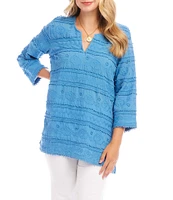 Karen Kane Embroidered Split-Neck 3/4 Flare Sleeve Tunic
