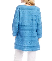 Karen Kane Embroidered Split-Neck 3/4 Flare Sleeve Tunic
