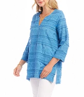 Karen Kane Embroidered Split-Neck 3/4 Flare Sleeve Tunic
