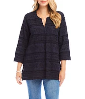 Karen Kane Embroidered Split-Neck 3/4 Flare Sleeve Tunic