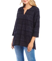 Karen Kane Embroidered Split-Neck 3/4 Flare Sleeve Tunic