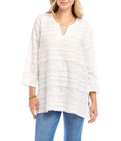 Karen Kane Embroidered Split-Neck 3/4 Flare Sleeve Tunic