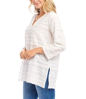Karen Kane Embroidered Split-Neck 3/4 Flare Sleeve Tunic
