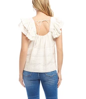 Karen Kane Embroidered Square Neck Short Ruffle Sleeve Blouse