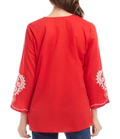 Karen Kane Embroidered V-Neck 3/4 Sleeve Tunic