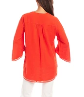 Karen Kane Embroidered V-Neck 3/4 Flare Sleeve Asymmetrical Top