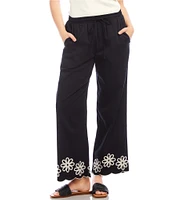 Karen Kane Embroidered Wide-Leg Pull-On Ankle Pants