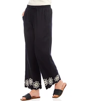 Karen Kane Embroidered Wide-Leg Pull-On Ankle Pants