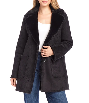 Karen Kane Faux Fur Collared Long Sleeve Coat