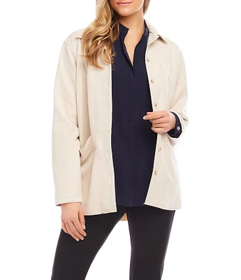 Karen Kane Faux Suede Collared Long Sleeve Shirt Jacket