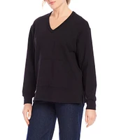 Karen Kane Fleece V-Neck Long Sleeve Pullover