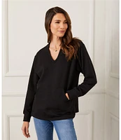 Karen Kane Fleece V-Neck Long Sleeve Pullover