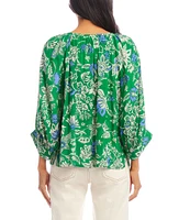 Karen Kane Floral Crepe Scoop Neck 3/4 Blouson Sleeve Top