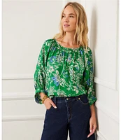 Karen Kane Floral Crepe Scoop Neck 3/4 Blouson Sleeve Top