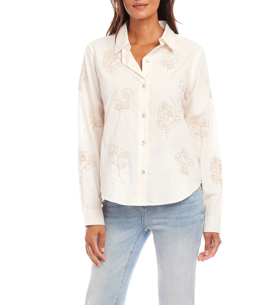 Karen Kane Floral Embroidered Button Front Shirt