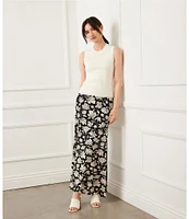 Karen Kane Floral High Rise Maxi Flare Pull-On Skirt
